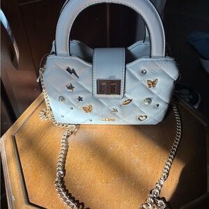 Aldo White Mini Bag with Gold Chain and Charms